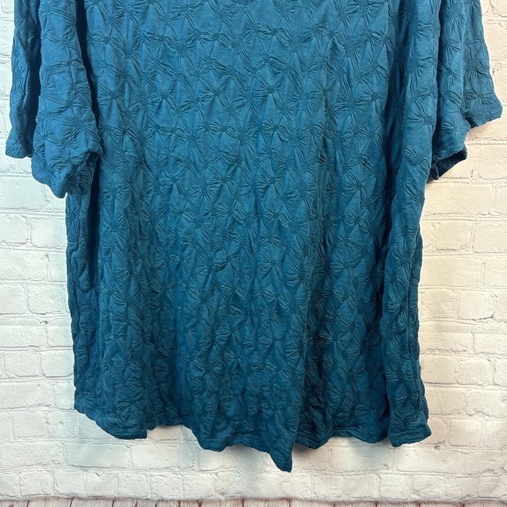 BloomChic Teal V-Neck Women's Textured Short Sleeve Top Plus Size 4X - Picture 5 of 7